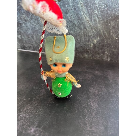 Vintage NAPCO Pixie Boy Christmas Ornament Holding Candy Cane Umbrella Green & R - Picture 7 of 10